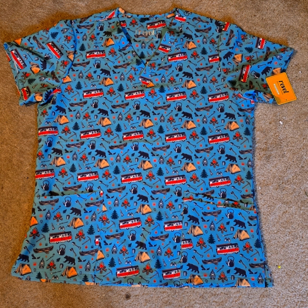 NWT Revel X Large Scrub Shirt. Campers, Tents, Bears, Etc. Summer / Camping